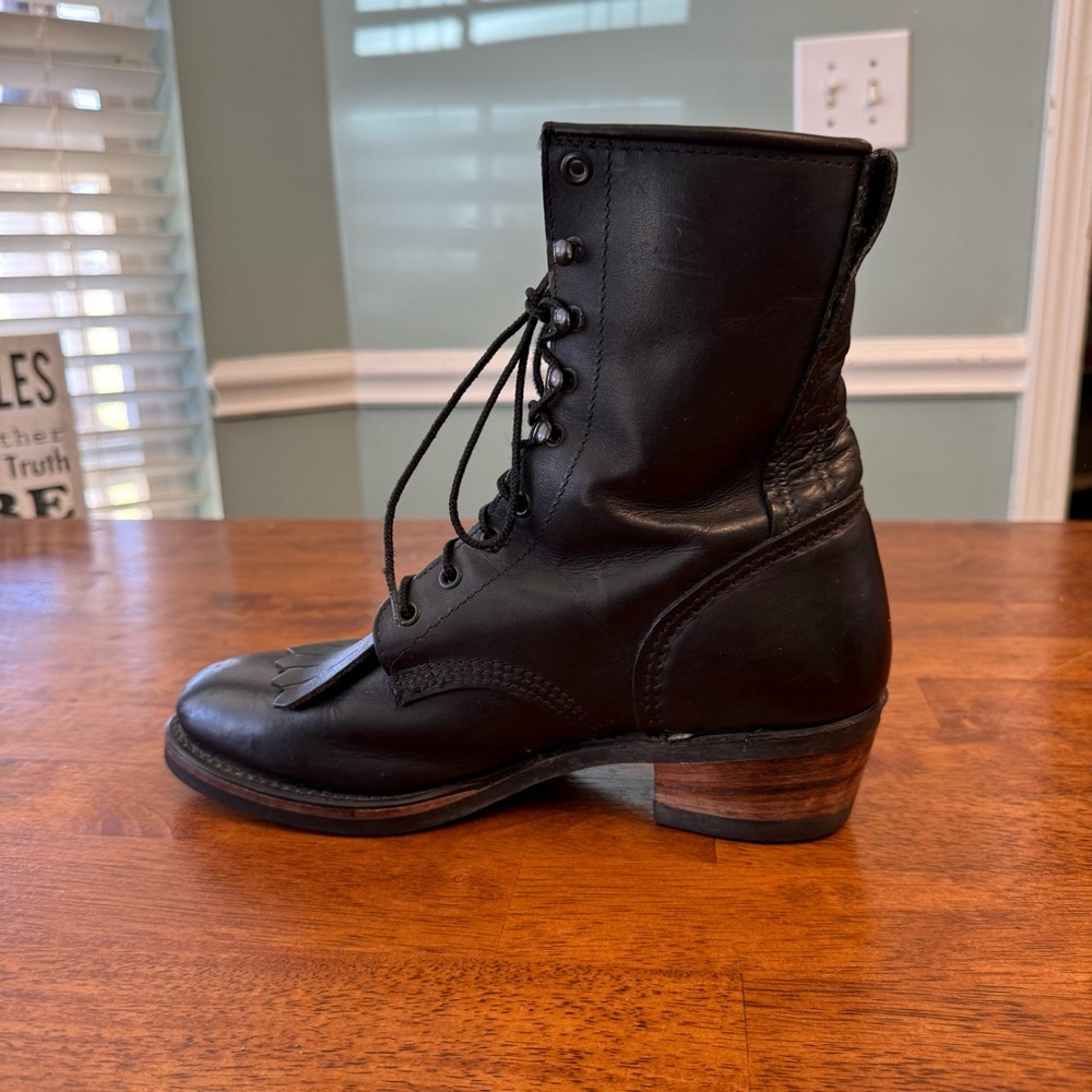 Vintage Durango Men’s 8.5 Black Leather Kiltie Packer Western Lace-Up Boots - Picture 2 of 15